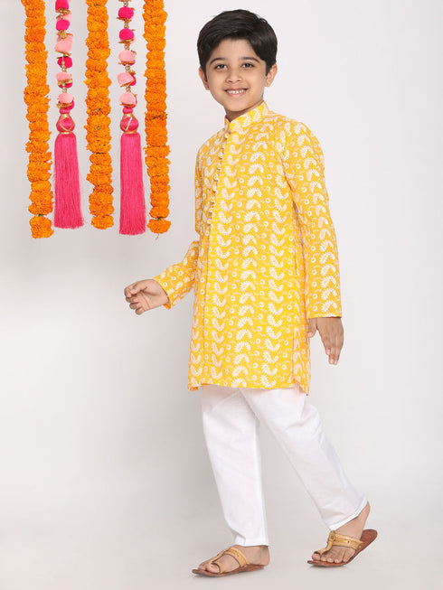 Vastramay Boys Orange And White Kurta Pyjama Set