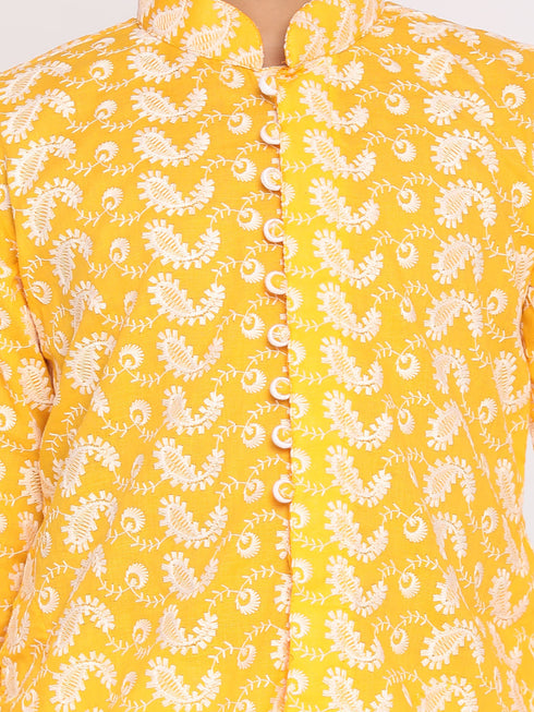 Vastramay Boys Orange And White Kurta Pyjama Set