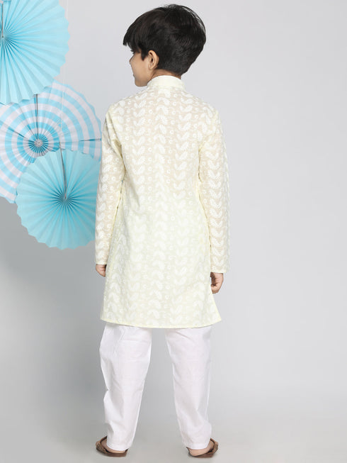 Vastramay Boys Yellow And White Kurta Pyjama Set