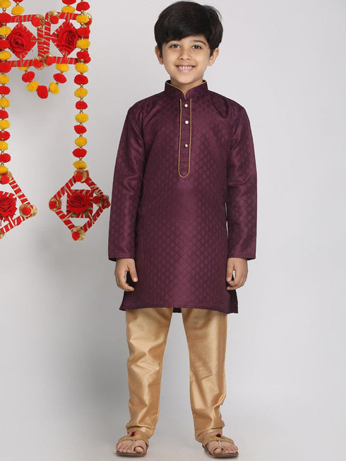 Vastramay Boy's' Purple Jacket Style Kurta And Purple Pyjama Set