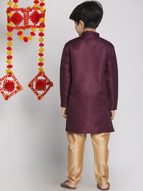 Vastramay Boy's' Purple Jacket Style Kurta And Purple Pyjama Set