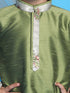 Vastramay Boys' Green Cotton Silk Blend Kurta and Cream Pyjama Set