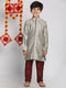 Vastramay Boys' Grey And Maroon Jacquard Kurta Pyjama Set