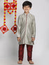 Vastramay Boys' Grey And Maroon Jacquard Kurta Pyjama Set