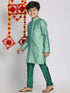 Vastramay Boys' Green Jacquard Kurta Pyjama Set