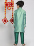 Vastramay Boys' Green Jacquard Kurta Pyjama Set