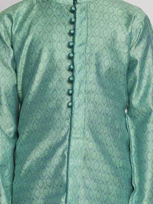 Vastramay Boys' Green Jacquard Kurta Pyjama Set