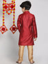 Vastramay Boys' Maroon And Rose Gold Jacquard Kurta Pyjama Set