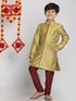 Vastramay Boys' Yellow And Maroon Jacquard Kurta Pyjama Set