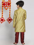Vastramay Boys' Yellow And Maroon Jacquard Kurta Pyjama Set