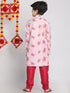 Vastramay Boys' Floral Printed Multicolor-Base-Pink Kurta and Pyjama Set