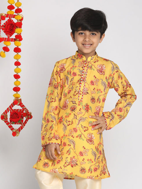 Vastramay Boys' Multicolor-Base-Mustard Kurta