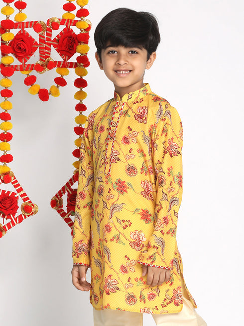 Vastramay Boys' Multicolor-Base-Mustard Kurta