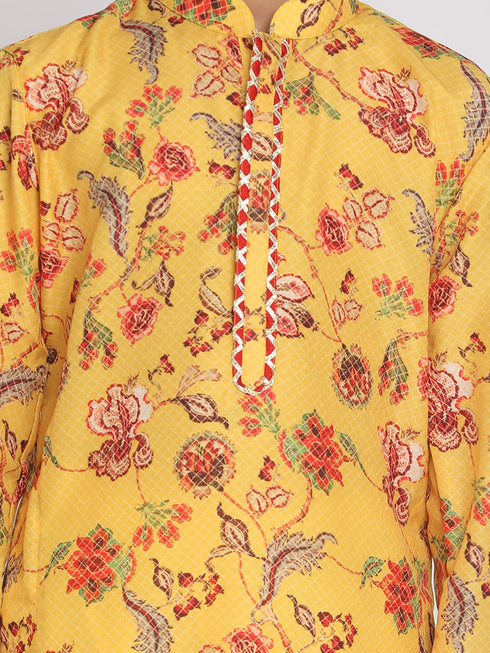 Vastramay Boys' Multicolor-Base-Mustard Kurta