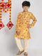Vastramay Boys' Multicolor-Base-Mustard And Cream Kurta Pyjama Set
