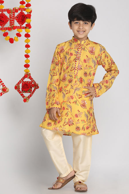 Vastramay Multicolor-Base-Mustard And Cream Baap Beta Kurta Set