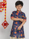 Vastramay Boys' Multicolor-Base-Navy Blue Kurta With Leheriya Border