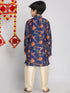 Vastramay Boys' Multicolor-Base-Navy Blue Kurta and Pyjama Set With Leheria Border