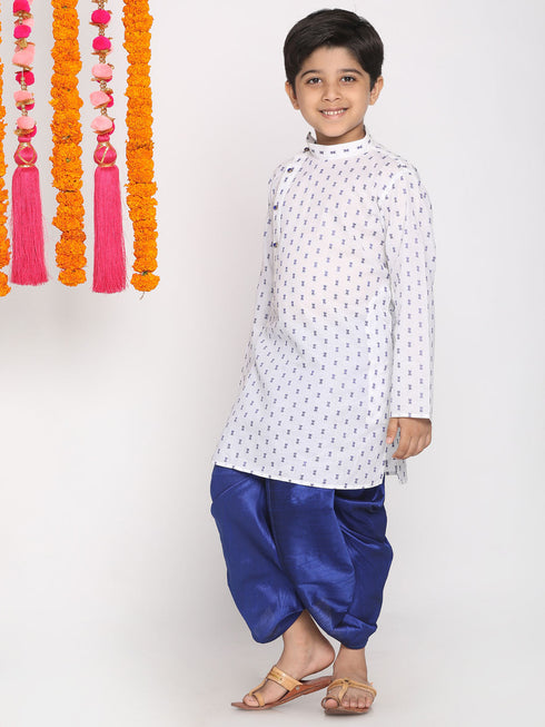 Vastramay Boys' White And Blue Kurta And Dhoti Set