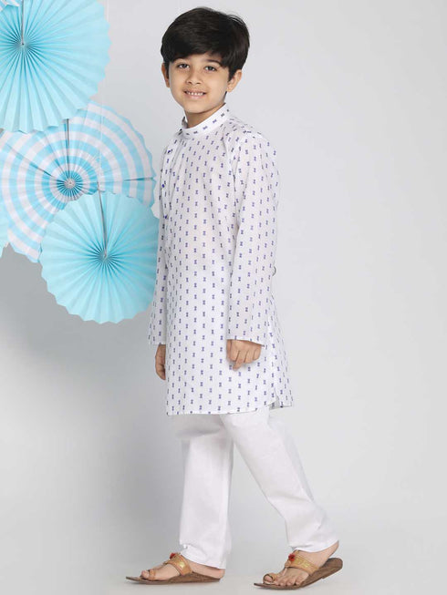 Vastramay Boys' White Woven Kurta and Pyjama Set