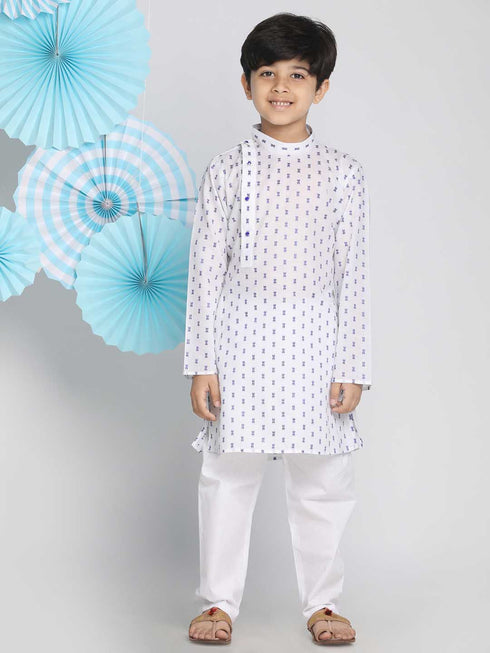 Vastramay Boys' White Woven Kurta and Pyjama Set