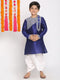 Vastramay Boys' Blue And White Kurta and Dhoti Set