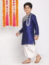 Vastramay Boys' Blue And White Kurta and Dhoti Set