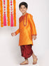Vastramay Boys' Orange And Maroon Kurta and Dhoti Set
