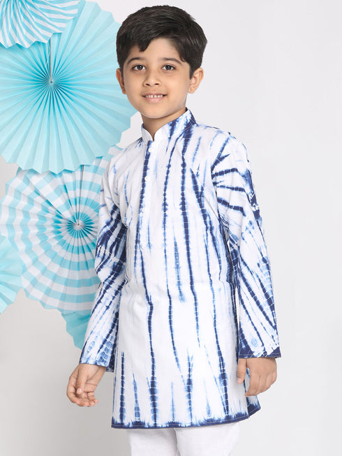 Vastramay Boys' Blue And White Tie- Dye Kurta
