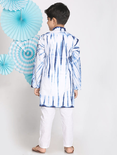 Vastramay Blue Tie And Dye Pattern Cotton Siblings Set