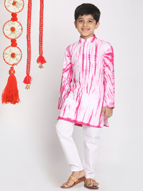 Vastramay Boys' Pink And White Kurta Pyjama Set