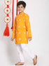 Vastramay Boys' Orange And White Kurta Pyjama Set