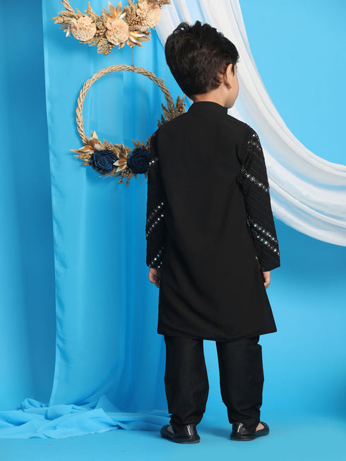Vastramay Boys' Black Mirror Kurta Pyjama Set