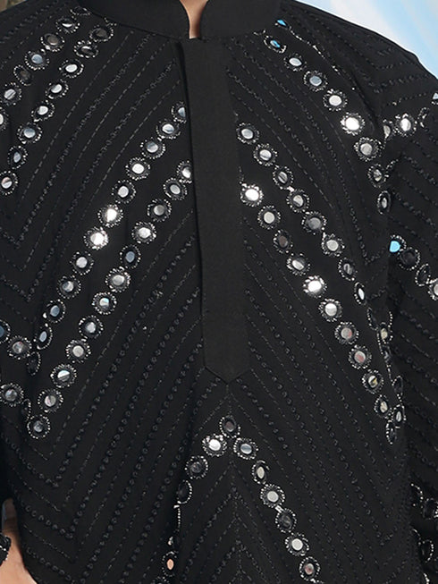 Vastramay Boys' Black Mirror Kurta Pyjama Set