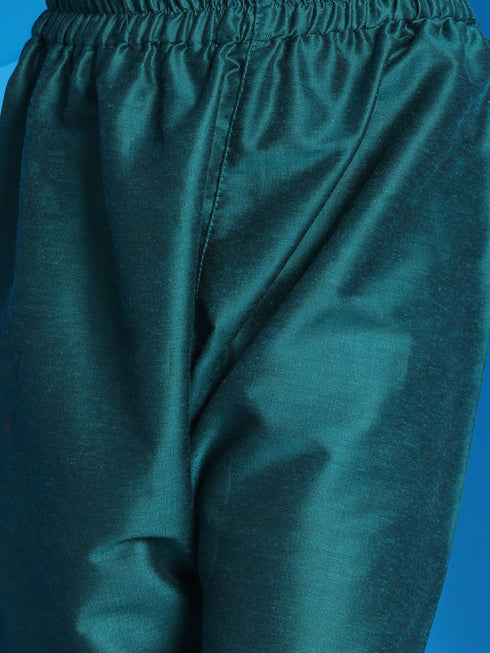 Vastramay Boys' Green Mirror Kurta Pyjama Set