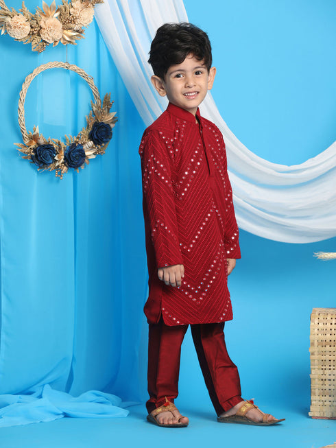 Vastramay Maroon Mirror Kurta Pyjama Siblings Set