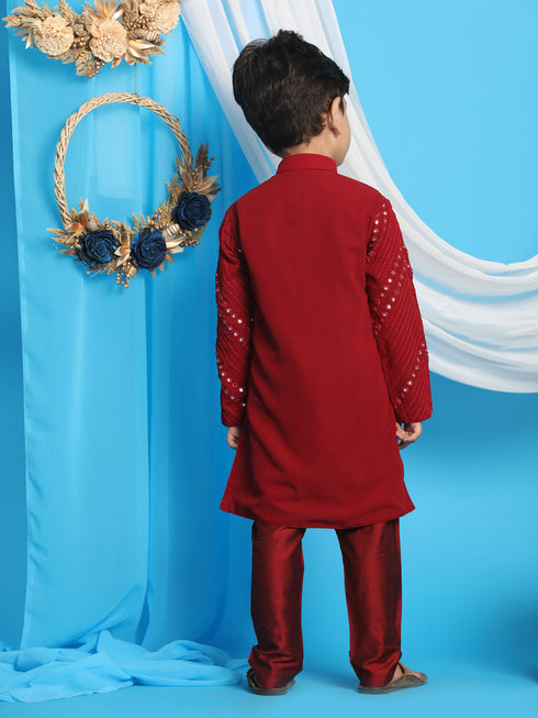 Vastramay Maroon Mirror Kurta Pyjama Siblings Set