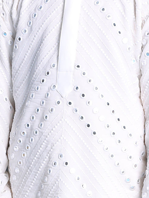 Vastramay Boys' White Mirror Kurta Pyjama Set