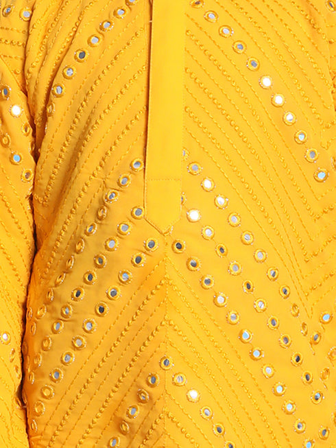 Vastramay Boys' Yellow Mirror Kurta Pyjama Set