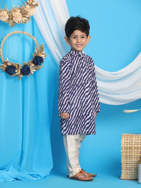 Vastramay Laheriya Print Pink And Blue Cotton Blend Siblings Set