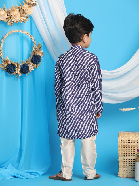 Vastramay Laheriya Print Pink And Blue Cotton Blend Siblings Set