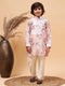 Vastramay Boy's Pink Floral Printed Silk Blend Kurta Pyjama Set