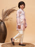 Vastramay Boy's Pink Floral Printed Silk Blend Kurta Pyjama Set