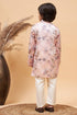 VASTRAMAY Pink Floral printed Silk Blend Kurta Pyjama baap Beta Set