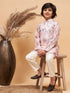 Vastramay Boy's Pink Floral Printed Silk Blend Kurta Pyjama Set