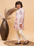 Vastramay Boy's Pink Floral Printed Silk Blend Kurta Pyjama Set