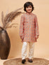 Vastramay Boy's Orange Printed Kurta And Cream Pyjama Set