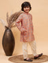Vastramay Boy's Orange Printed Kurta And Cream Pyjama Set