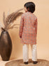 Vastramay Boy's Orange Printed Kurta And Cream Pyjama Set