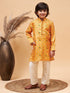 Vastramay Boy's Yellow Patola Printed Kurta And Cream Pyjama Set